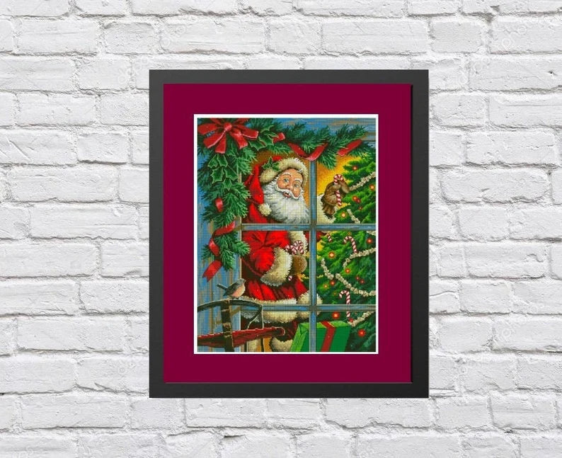 Candy cane santa, Christmas Cross Stitch Pattern, Modern Embroidery, Hand Embroidery Decor, Merry Christmas, Santa pattern, Winter pattern.