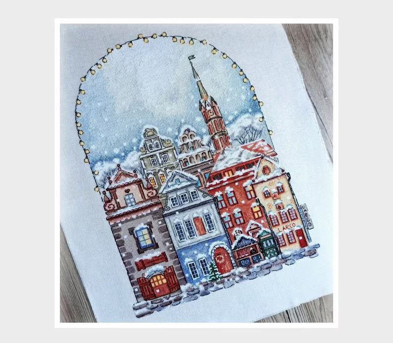 Christmas Houses Cross Stitch Pattern Victorian Winter House City X-mas Scene Art Counted Snow Town Cozy Printable PDF Instant Download