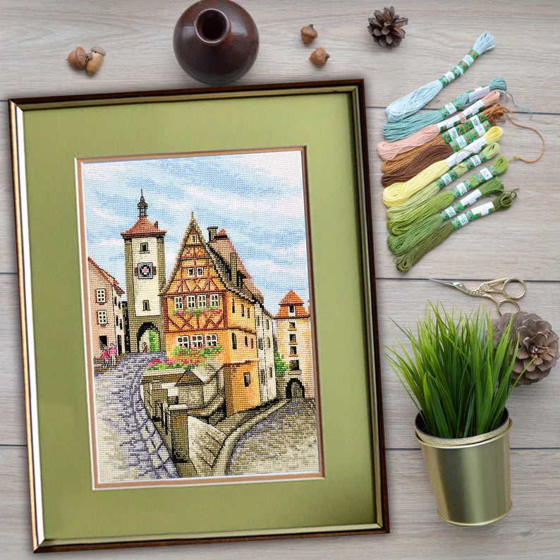 European cityscape cross stitch 'Rothenburg ob der Tauber' counted pattern - Instant Download in PDF