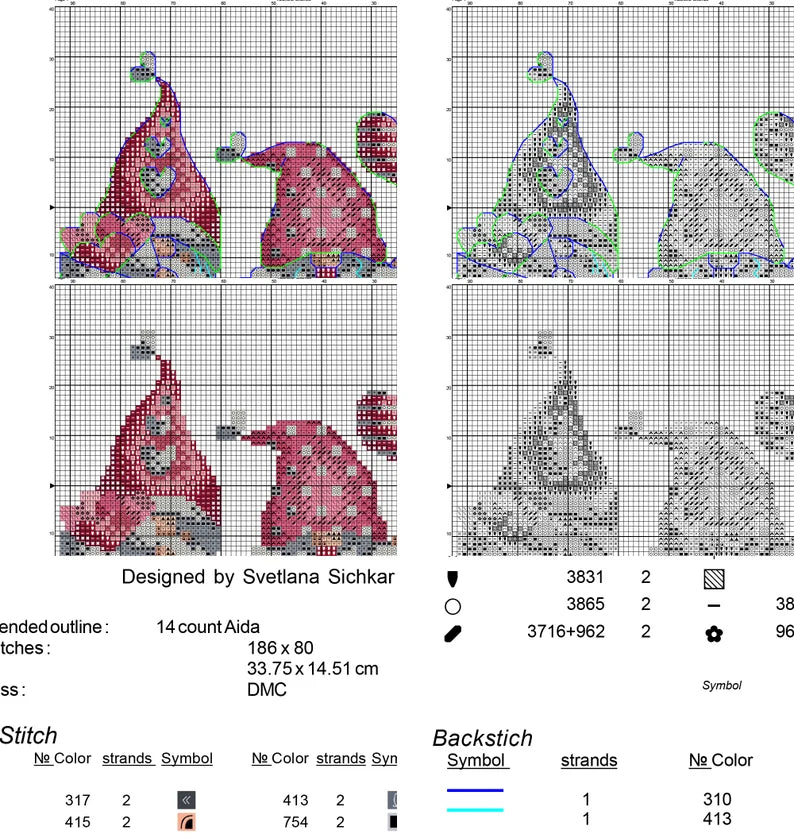 Valentine Gnomes Cross Stitch, Gnomes Hand Embroidery Design, Fairy Gnome Love Needlepoint Pattern, Digital File Instant Download PDF