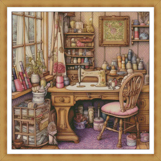 Cross Stitch Pattern Vintage Fabric Shop Sewing Room,Pdf,Instant Download,Interior Design,Full Coverage Full Coverage