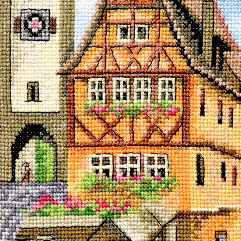 European cityscape cross stitch 'Rothenburg ob der Tauber' counted pattern - Instant Download in PDF