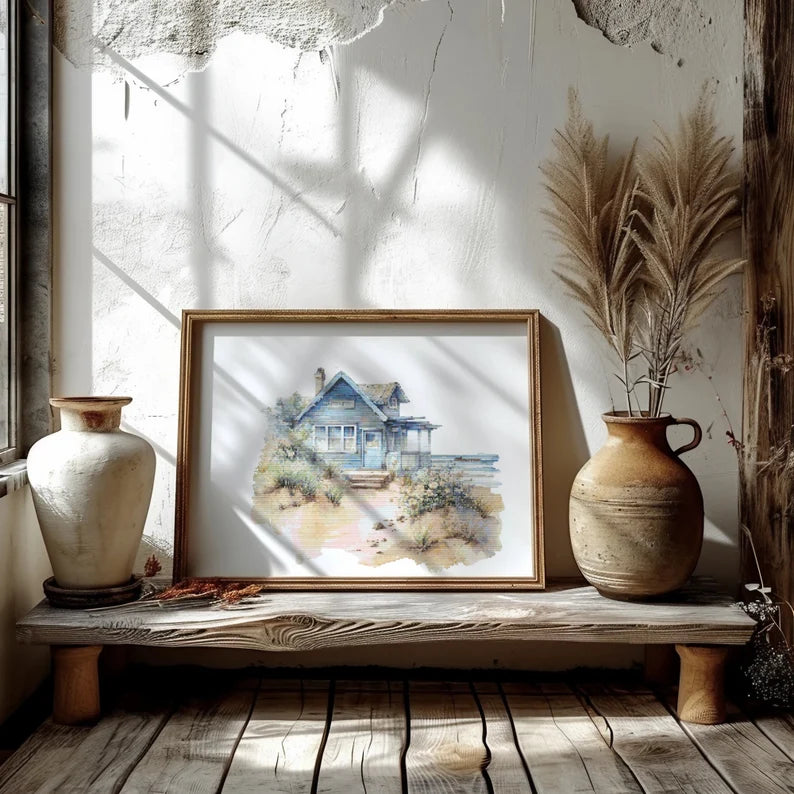 Cross Stitch Pattern With Seaside Cottage, Beach House Cross Stitch Designs, Coastal Embroidery Pattern, Counted, Seascape Cross Stitch Pdf