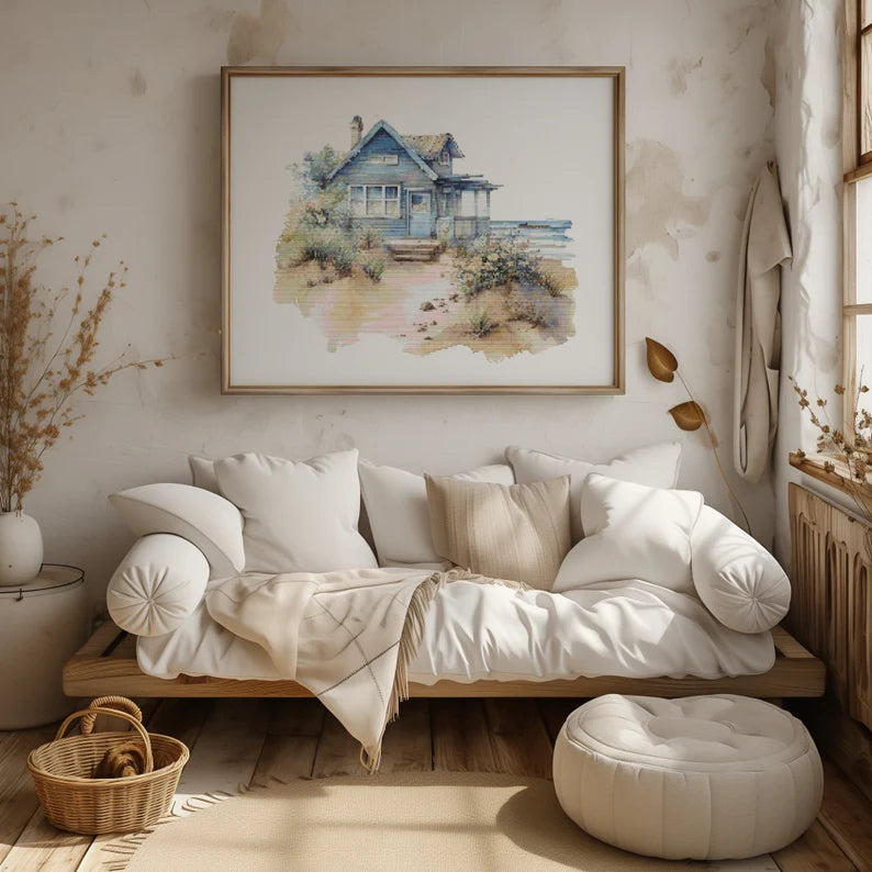 Cross Stitch Pattern With Seaside Cottage, Beach House Cross Stitch Designs, Coastal Embroidery Pattern, Counted, Seascape Cross Stitch Pdf