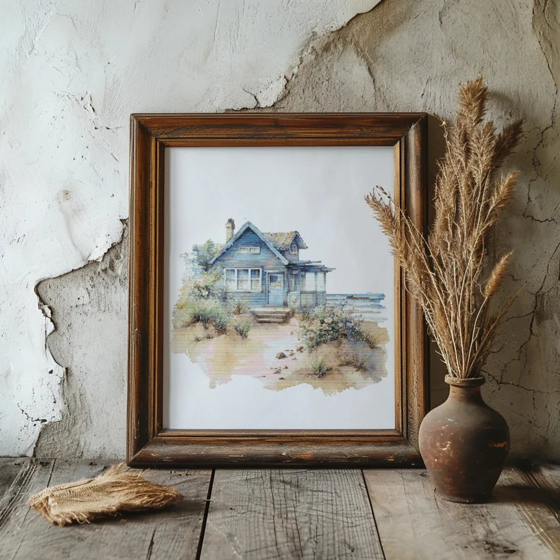 Cross Stitch Pattern With Seaside Cottage, Beach House Cross Stitch Designs, Coastal Embroidery Pattern, Counted, Seascape Cross Stitch Pdf