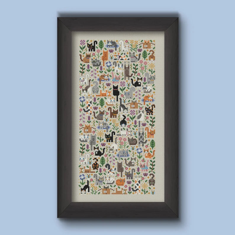 Cat Garden Cross Stitch Pattern, Cute Kitties PDF Chart (Digital Download)