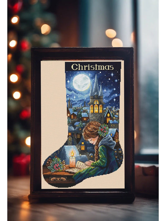 Holiday Cross Stitch Pattern – Christmas Stocking Design, Digital PDF Instant Download