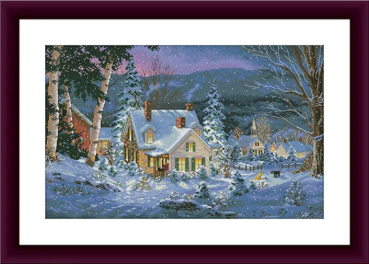 Christmas Cottage Counted cross stitch pattern winter landscape Digital cross stitch chart winter woodland PDF xmas cross stitch pattern