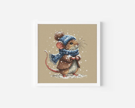 Winter Mouse Snowy Animal Cross Stitch Pattern PDF Downloadable Needlework Chart Digital Download