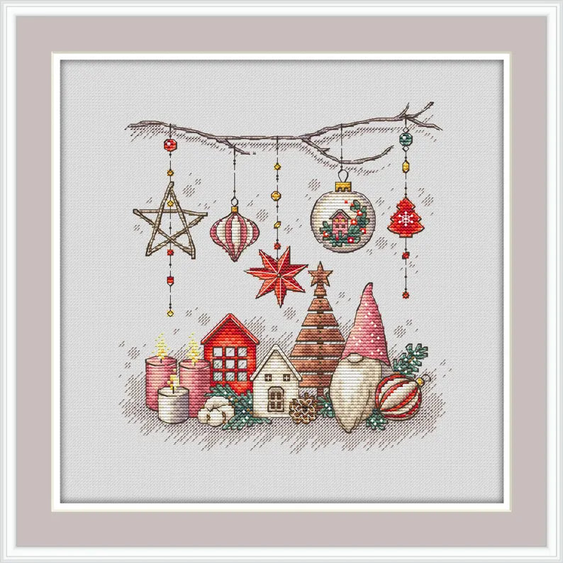 Scandinavian Christmas Cross Stitch Pattern Gnome Cross Stitch Pattern Christmas Baubles Cross Stitch PDF Pattern Instant Download