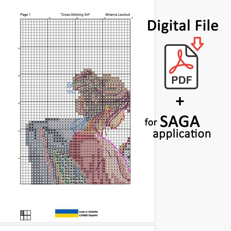 Cross-stitching girl Cross Stitch Pattern PDF, cross stitch patterns, point de croix, counted cross stitch patterns, punto de cruz