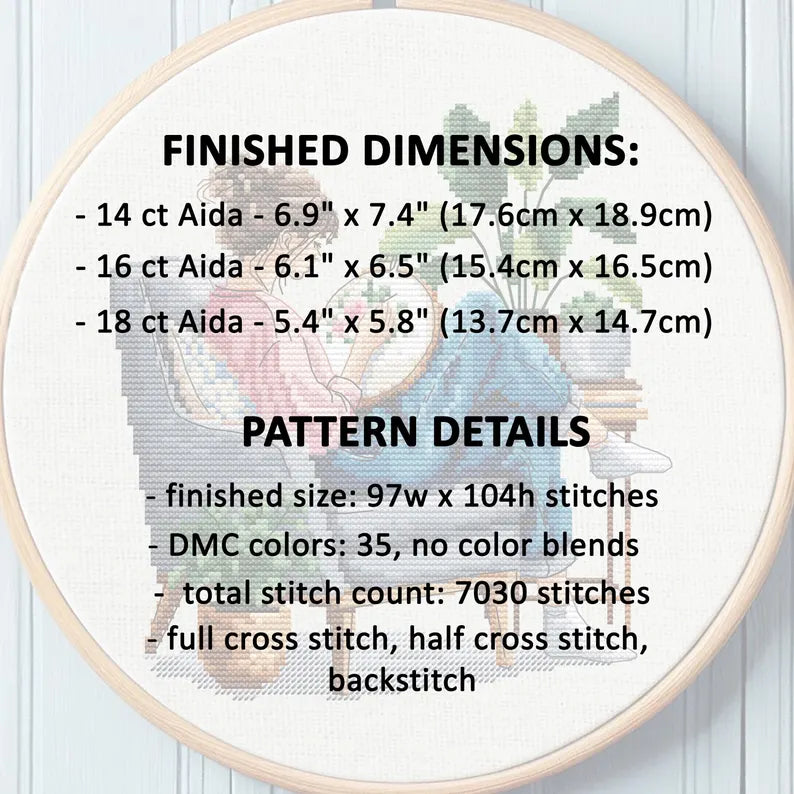 Cross-stitching girl Cross Stitch Pattern PDF, cross stitch patterns, point de croix, counted cross stitch patterns, punto de cruz