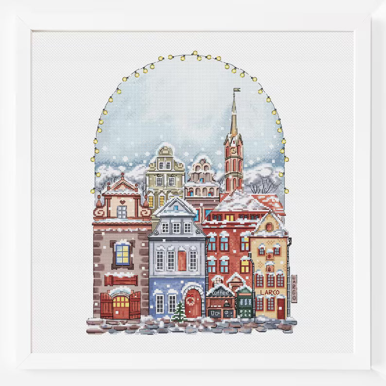 Christmas Houses Cross Stitch Pattern Victorian Winter House City X-mas Scene Art Counted Snow Town Cozy Printable PDF Instant Download