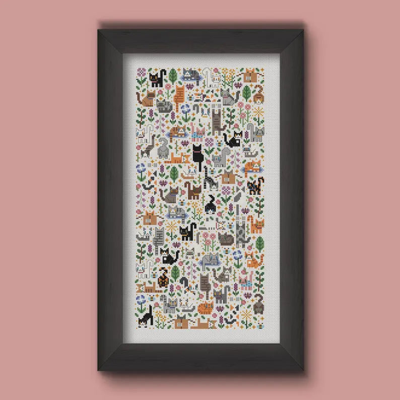 Cat Garden Cross Stitch Pattern, Cute Kitties PDF Chart (Digital Download)