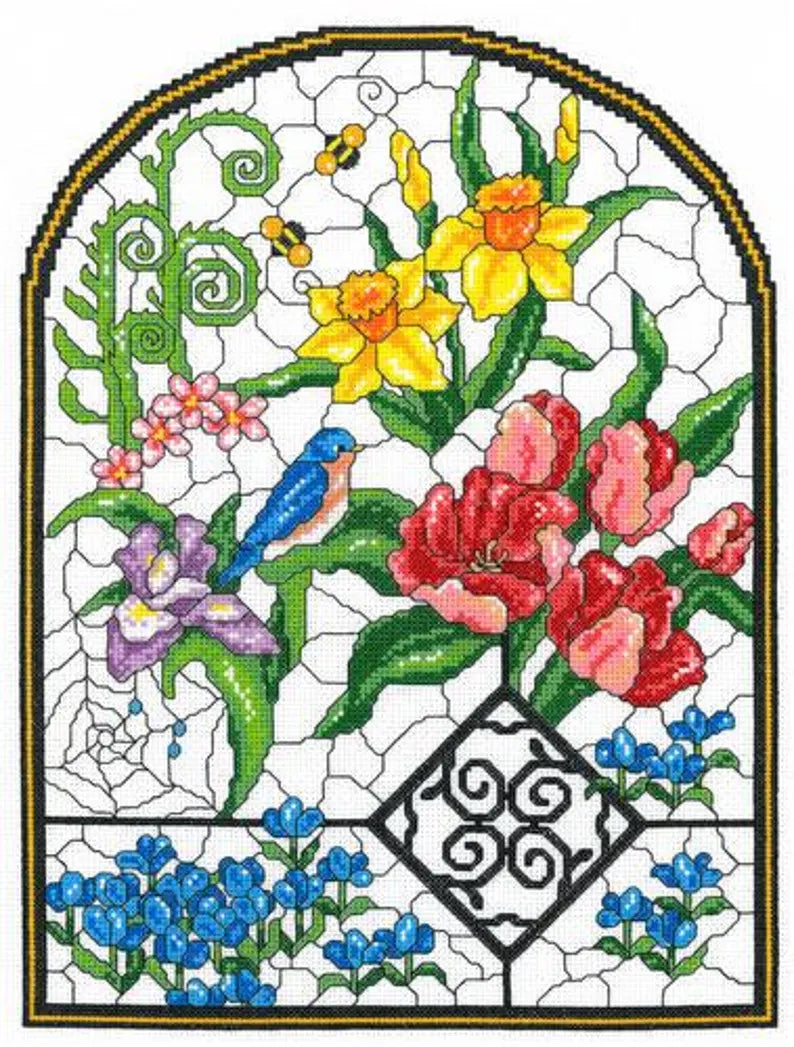 Stain Glass Spring cross stitch pattern Instant Download
