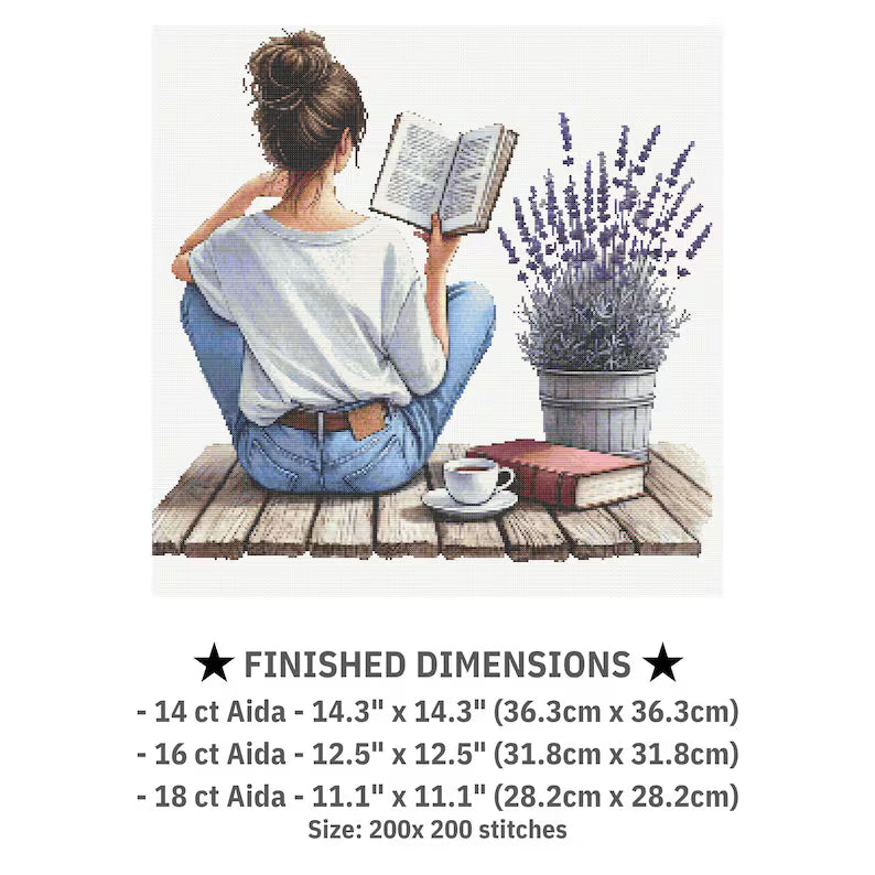 Girl Reading Book Cross Stitch Pattern, Woman Embroidery Stitch Pattern, Embroidery, Girl Cross Stitch PDF Pattern File, point de croix, DIY