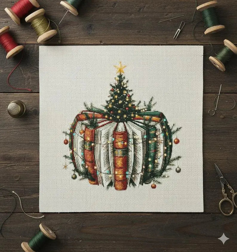 Book Christmas Tree Cross Stitch Pattern: Holiday Reader Gift (PDF Pattern)