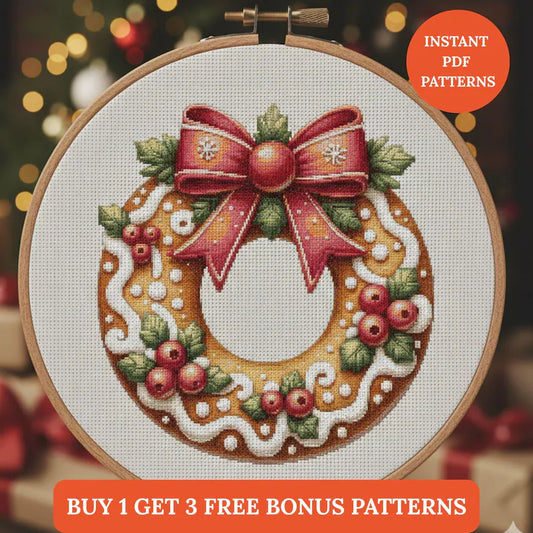 Christmas Gingerbread Wreath Cross Stitch Pattern Christmas Deco Ornament Embroidery Design Digital Download