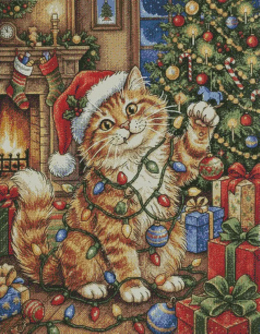 Cat in fireplace - Counted Cross Stitch Patterns - Printable Chart PDF Instant Download