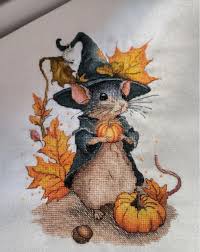 Autumn Witch Mouse Cross Stitch Pattern Instant Download