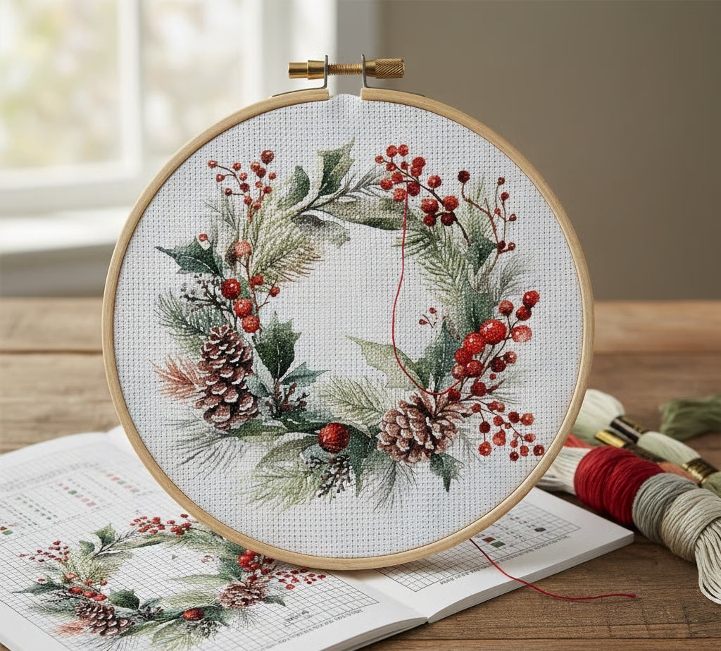 Christmas Wreath Cross Stitch Pattern PDF Instant Download