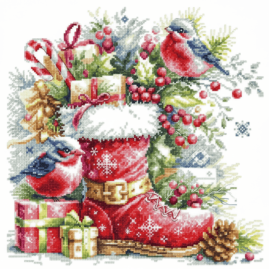 Christmas Robins and Santa Boot – Cross Stitch Pattern PDF Save