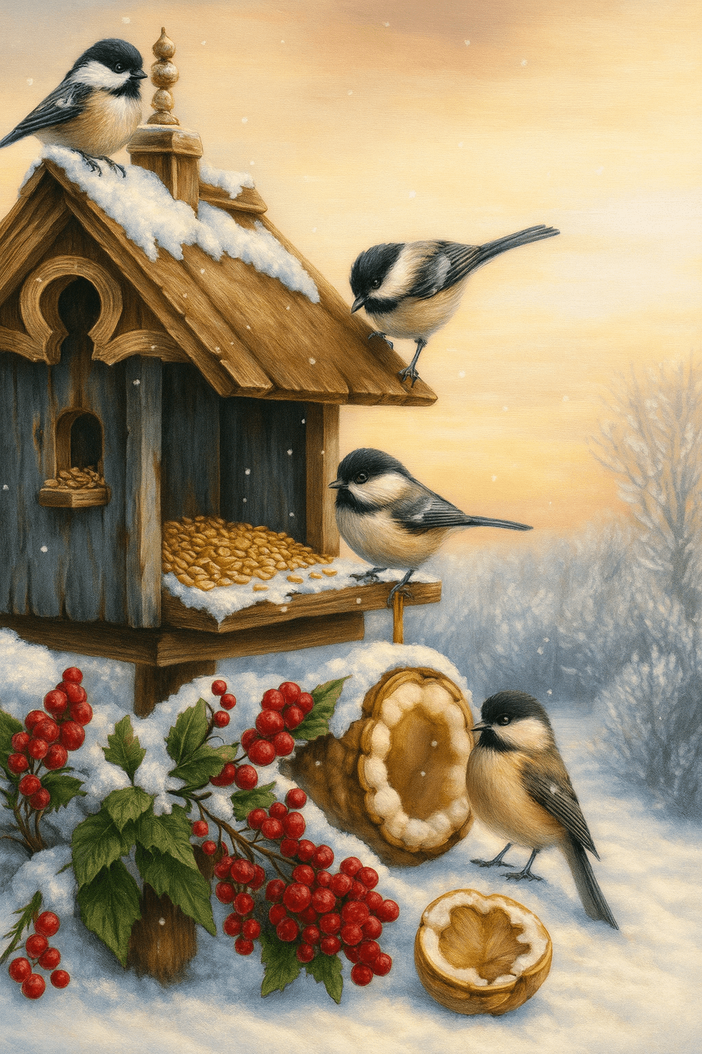 Winter Chickadees at the Bird Feeder – Cross Stitch Pattern PDF
