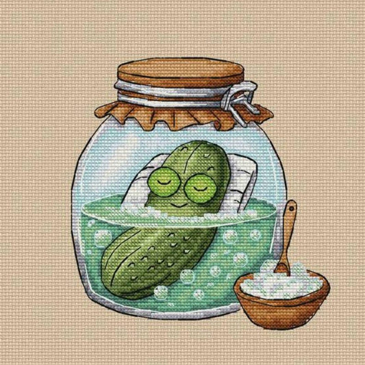 Relaxing Pickle Cross Stitch Pattern | Funny Pickle in Jar | Cute Cross Stitch Design | Easy Modern Embroidery PDF Instant Download