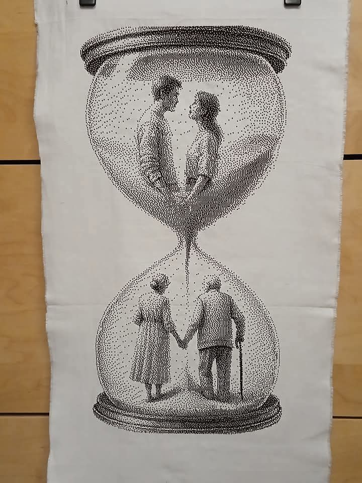 Romantic Hourglass Cross Stitch Pattern, Young & Old Love PDF Pattern