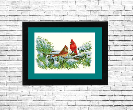 Winter Cardinals Cross Stitch Pattern | Nature-Inspired Counted Chart | Winter Landscape with Animals | Modern Needlepoint Design | Instant PDF Download