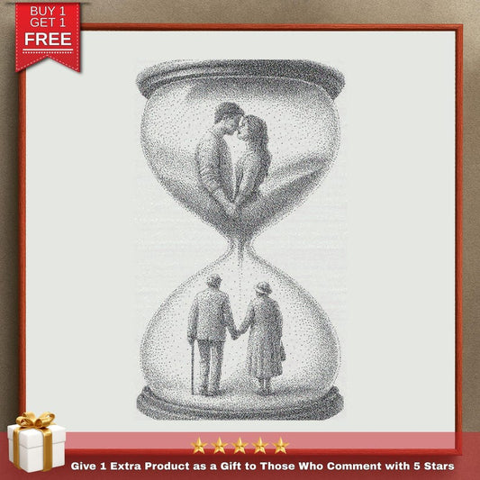 Romantic Hourglass Cross Stitch Pattern, Young & Old Love PDF Pattern