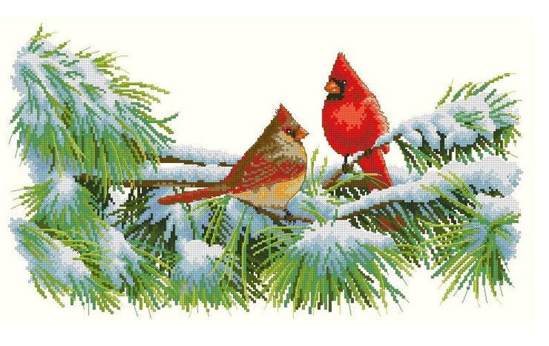 Winter Cardinals Cross Stitch Pattern | Nature-Inspired Counted Chart | Winter Landscape with Animals | Modern Needlepoint Design | Instant PDF Download