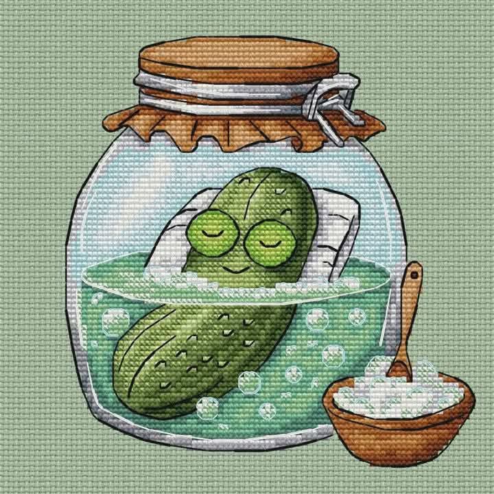 Relaxing Pickle Cross Stitch Pattern | Funny Pickle in Jar | Cute Cross Stitch Design | Easy Modern Embroidery PDF Instant Download