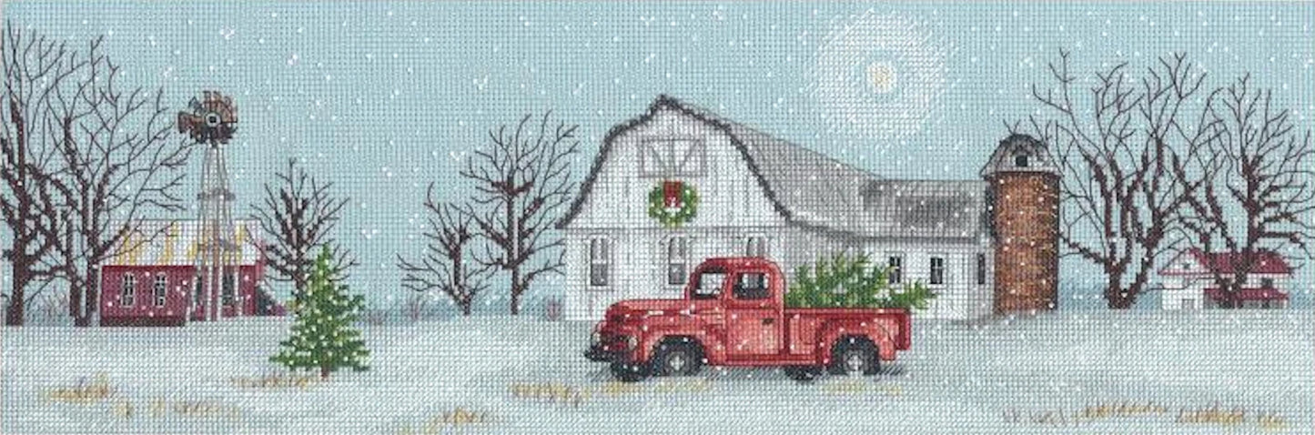 Winter Farm Christmas Counted Cross Stitch Kit, 18" x 6", 14 Cnt. Blue Aida